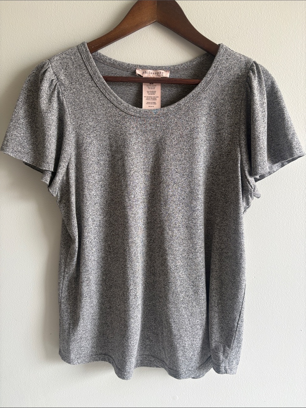 Philosophy Heather‎ Gray Flutter Sleeve Knit Tee Top Medium